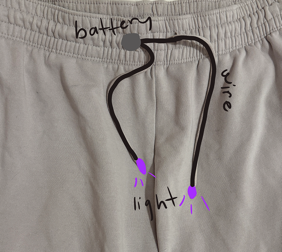 The lights on these drawstrings add a cool aesthetic and can be used more practically as a flashlight as well.