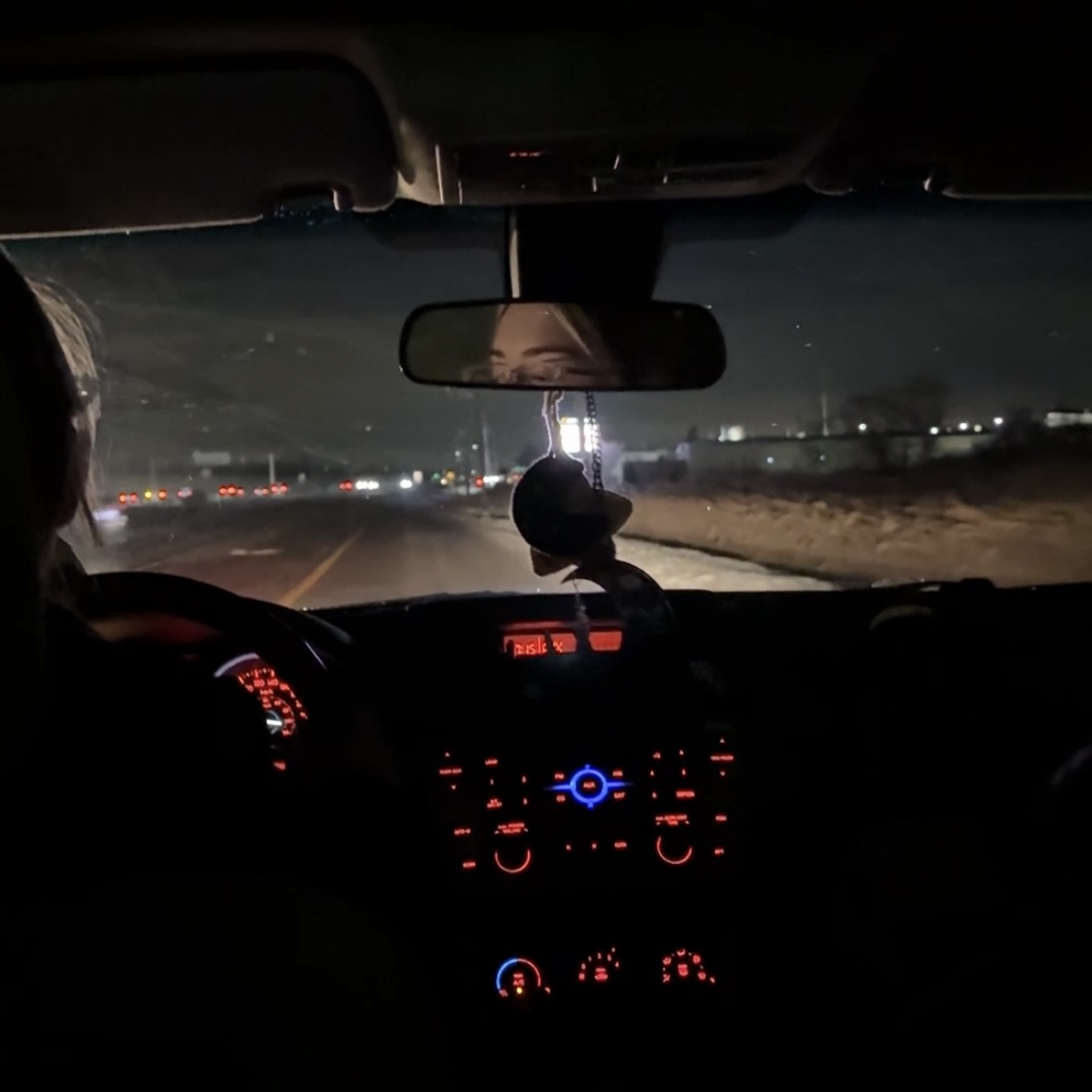 This is the interior of my sisters car. We go on nighttime drives a lot. The sound is what I hear when we are driving around.