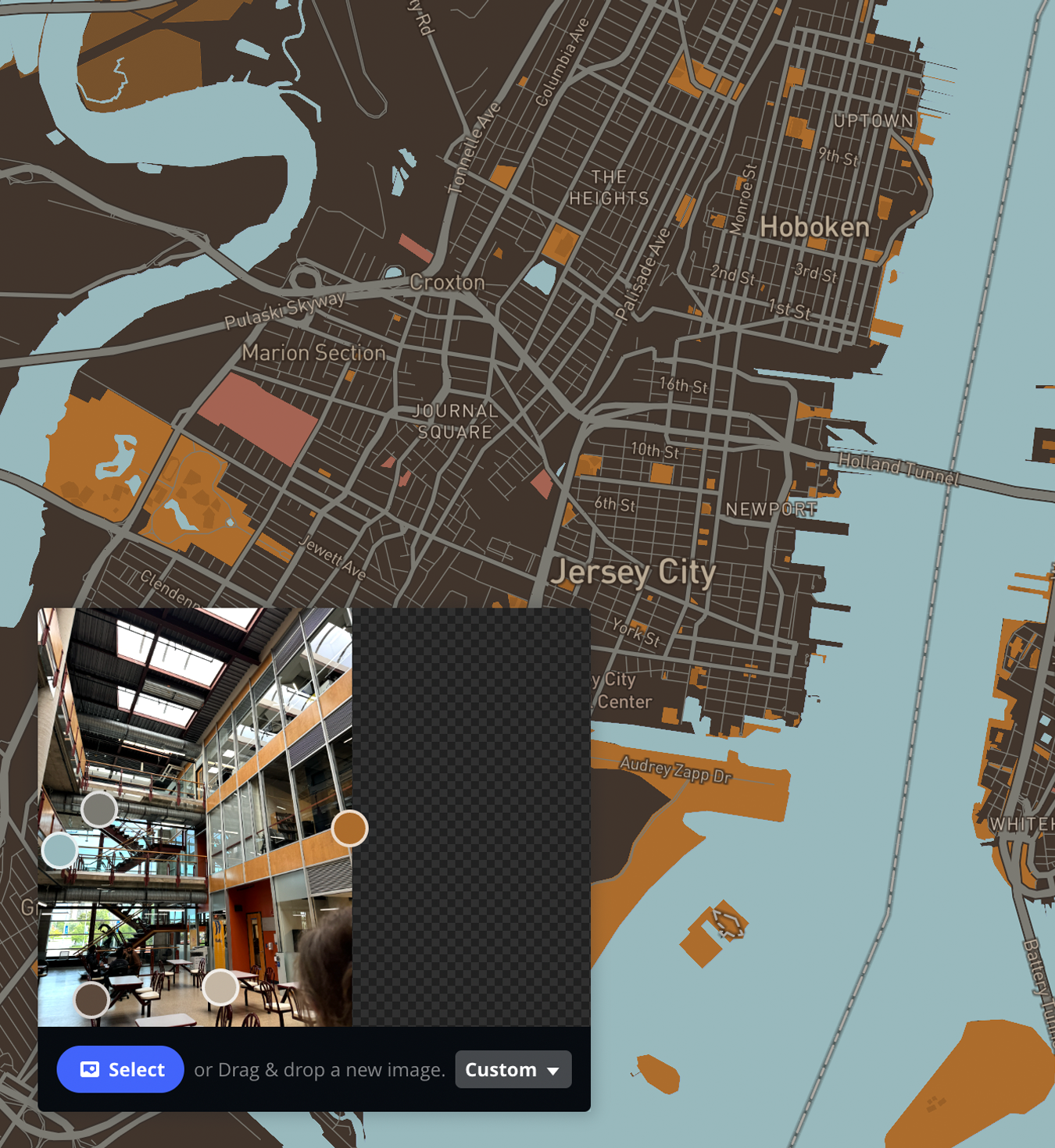 brown toned map based on image of SCAET building at Sheridan college