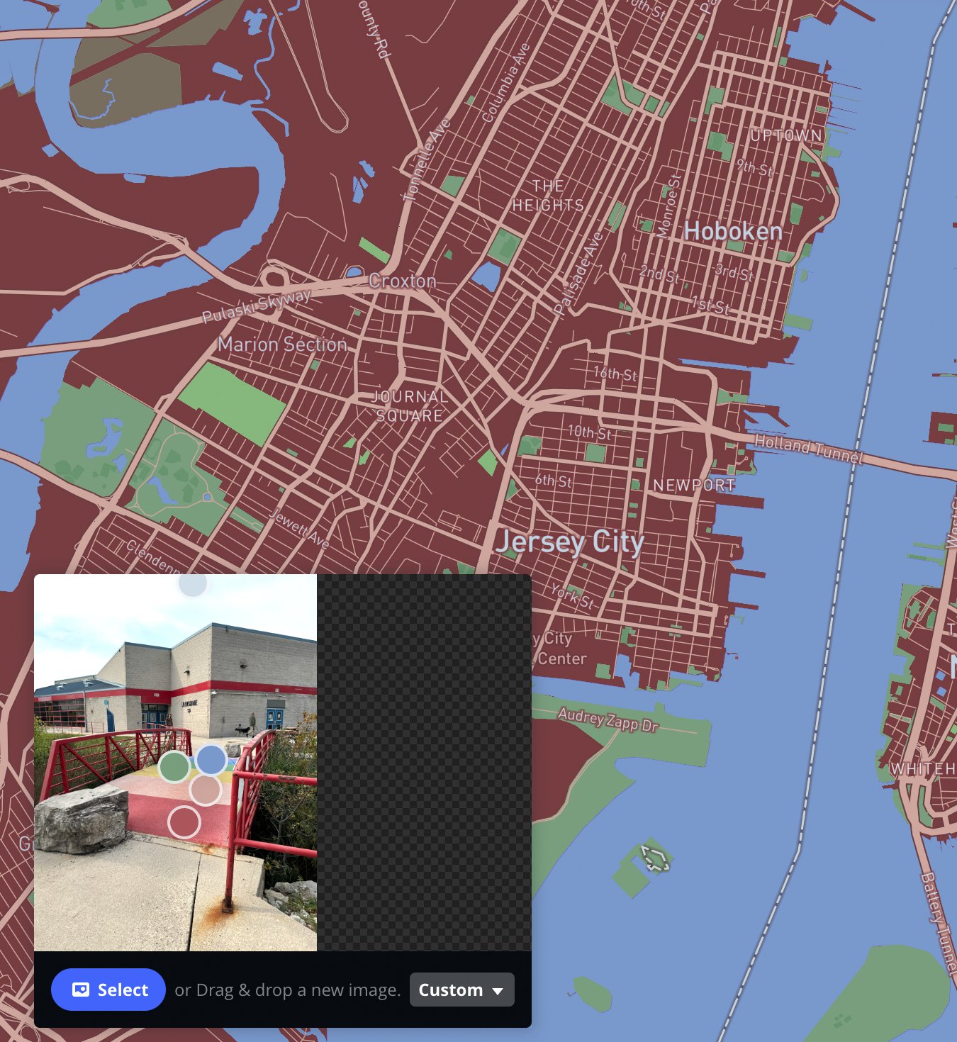 red, orange, green and blue toned map based on rainbow bridge at Sheridan College