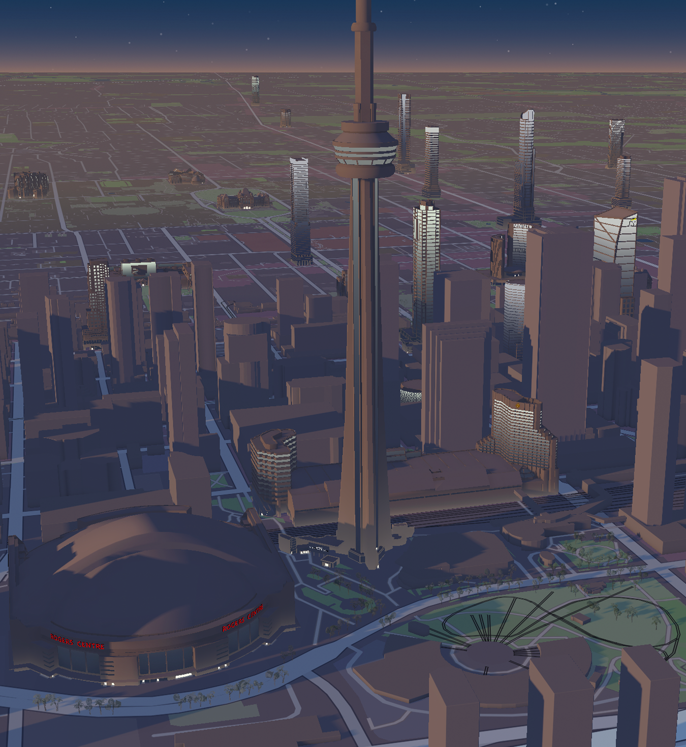 3D map of CN tower in toronto at nighttime