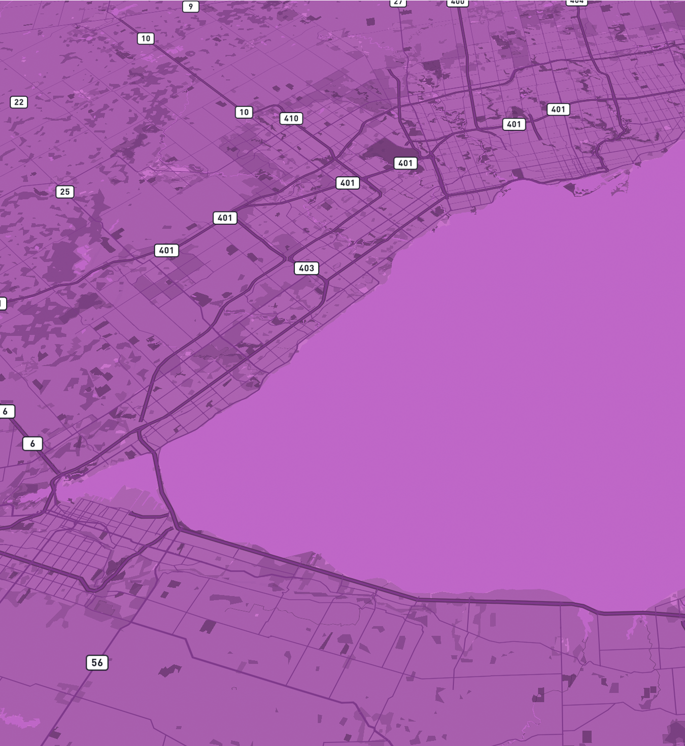 pink and purple map of the GTA
