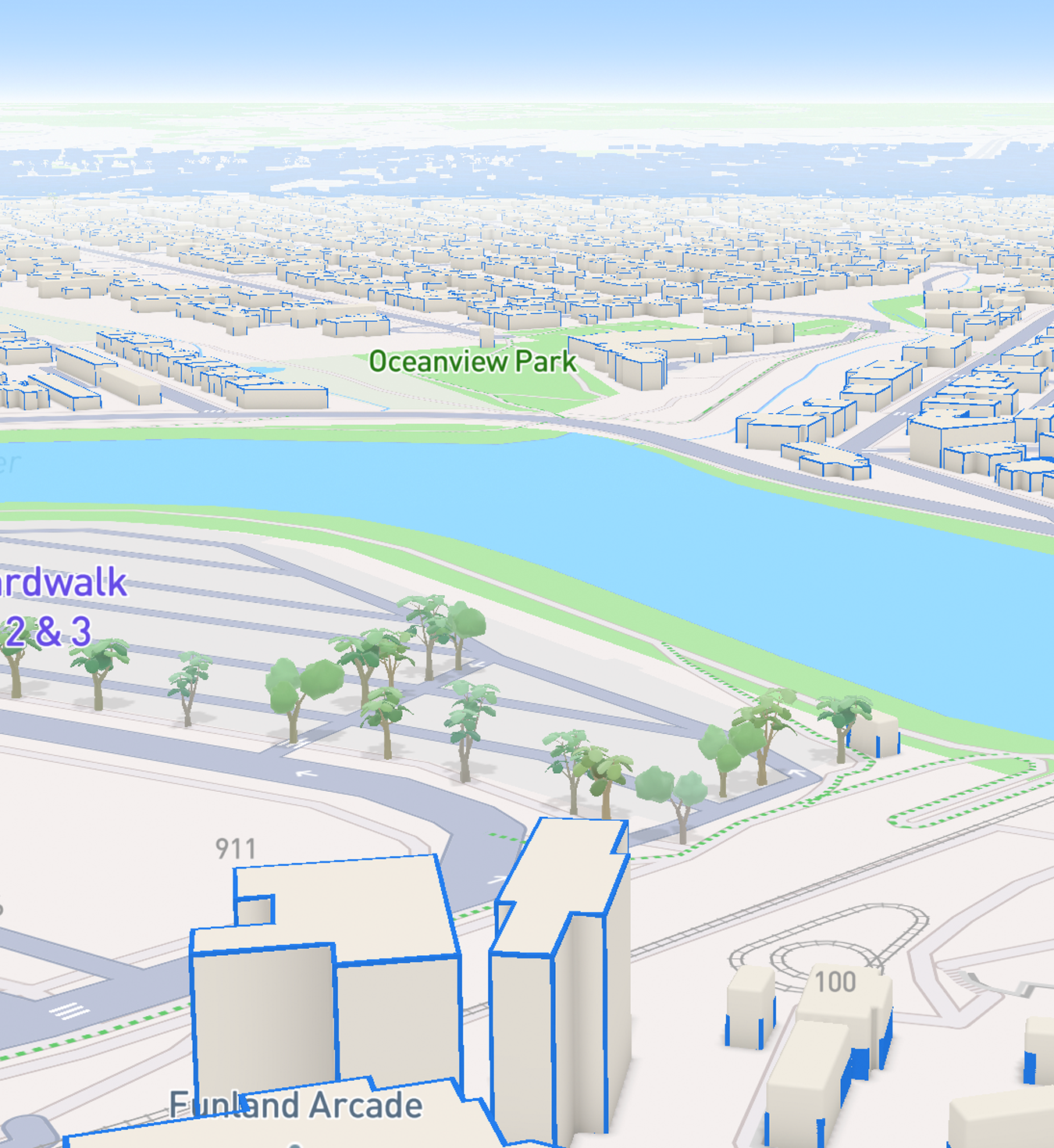 3D map of Santa Cruz beach boardwalk in California. 