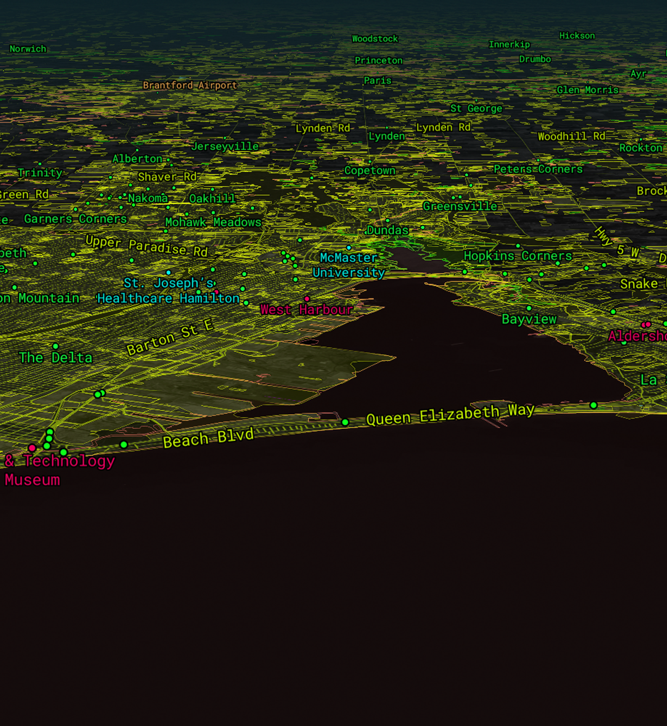 neon xray view map of the skyway bridge