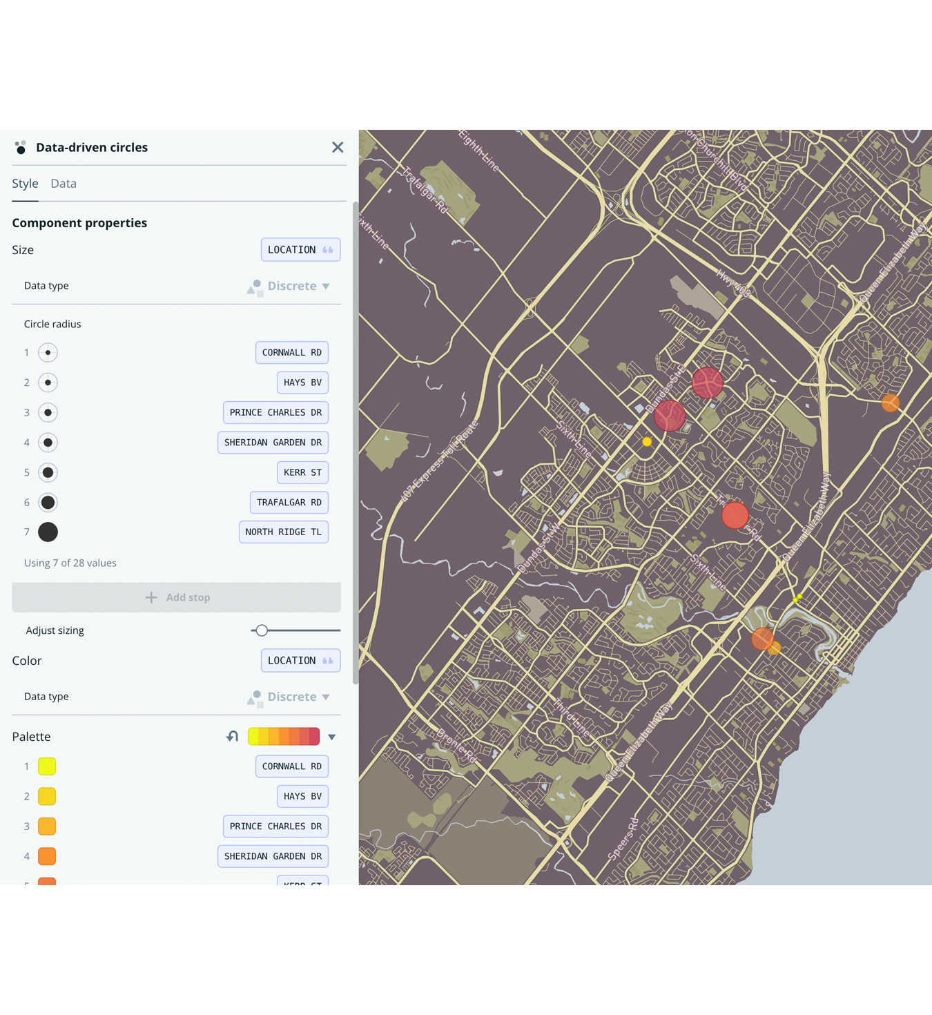 data showing bike theft in oakville but with colour and size changes