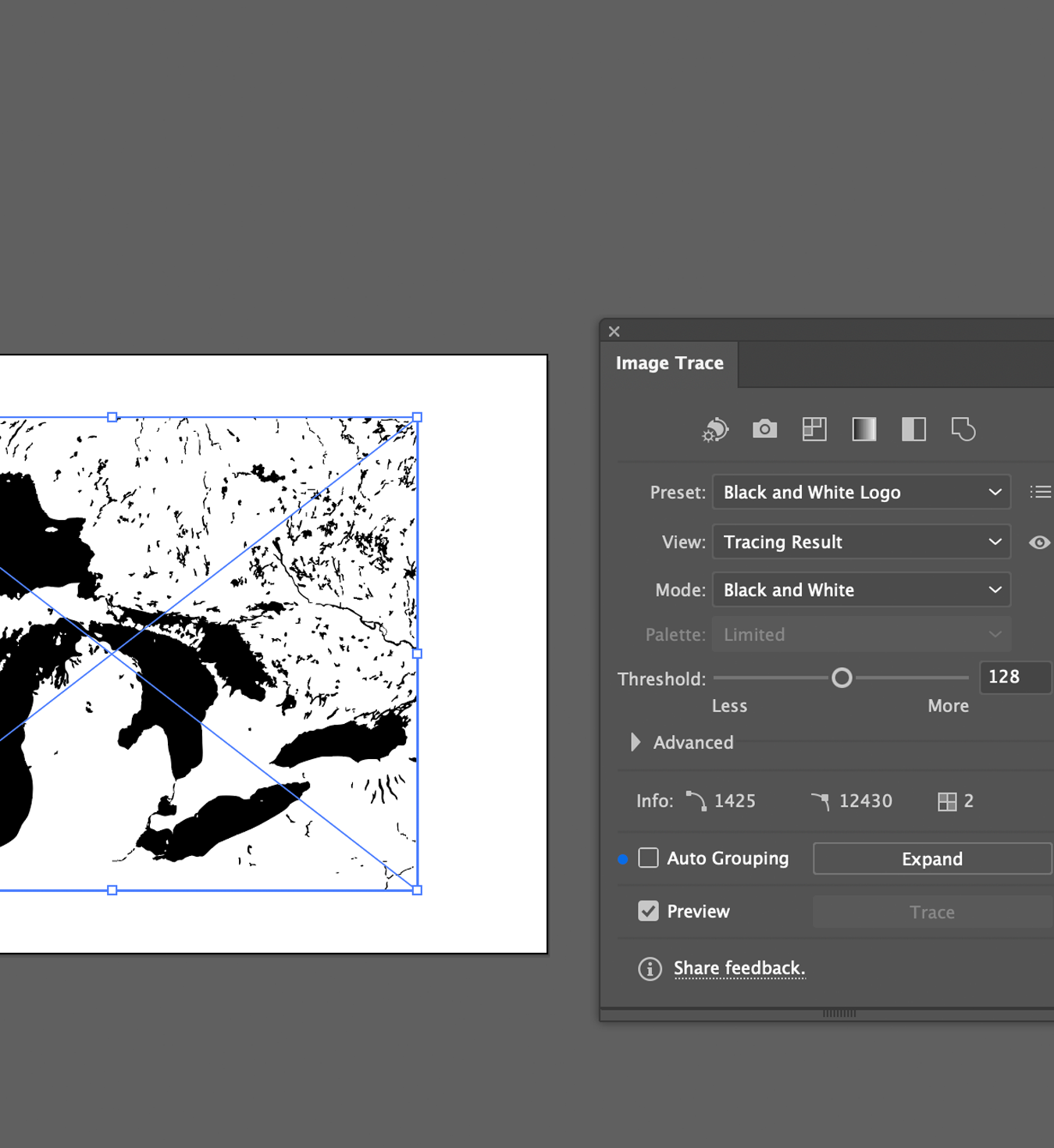 turning the lakes map into a vector with image trace